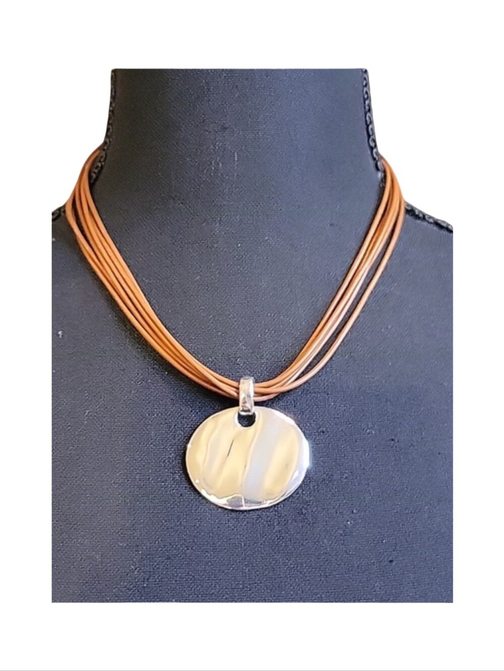 VTG Monet Signed Multi-Strand Cord Silver Disc Necklace